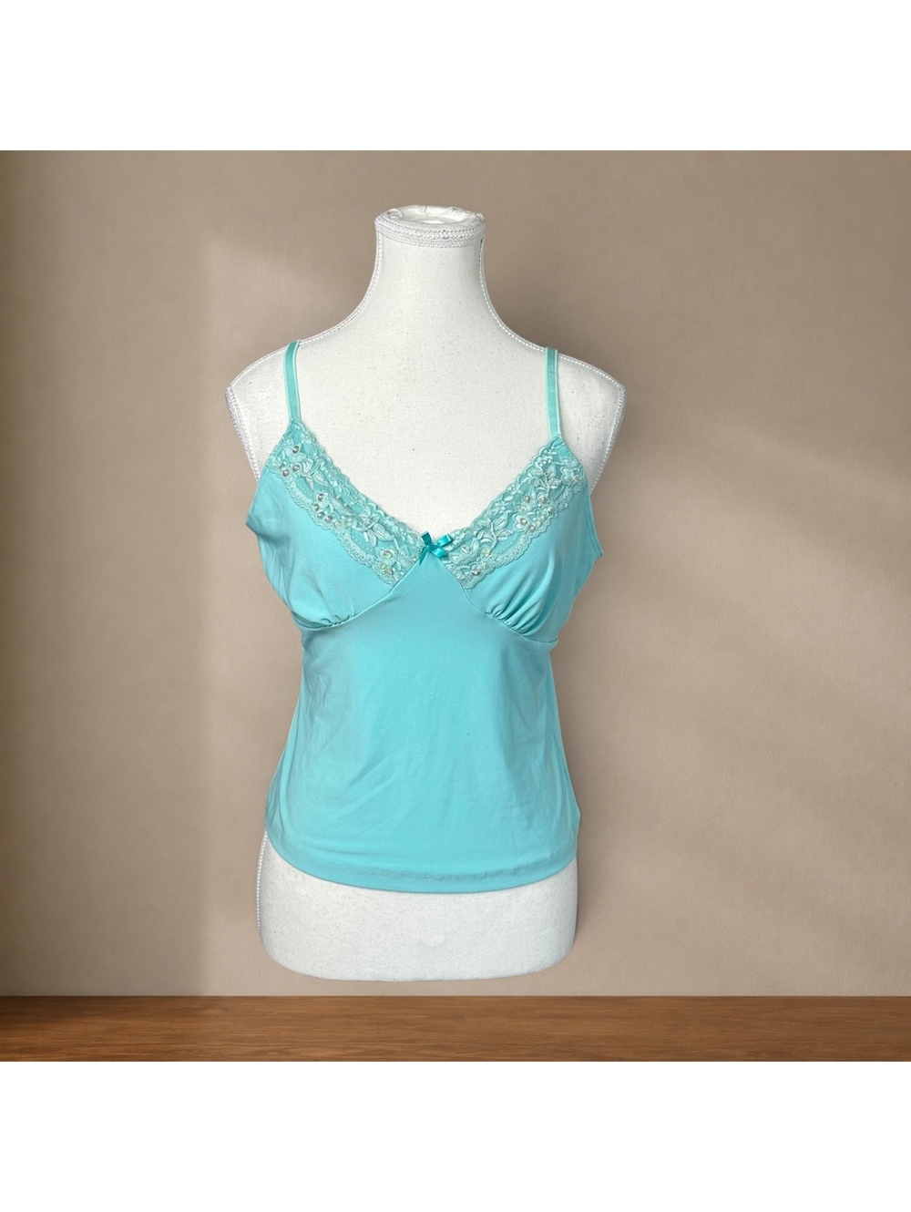 Y2K Aqua Lace Cami Tank Top Deadstock NWT Fairycore Coquette 2000s